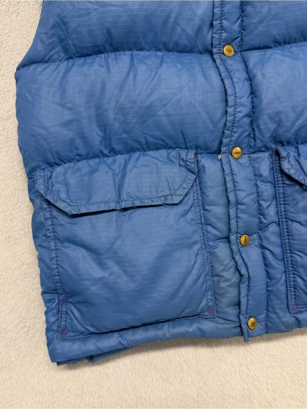 Vintage Camp 7 Prime Down Puffer Jacket Vest Blue Ski USA 1980s Gorp Mens Small